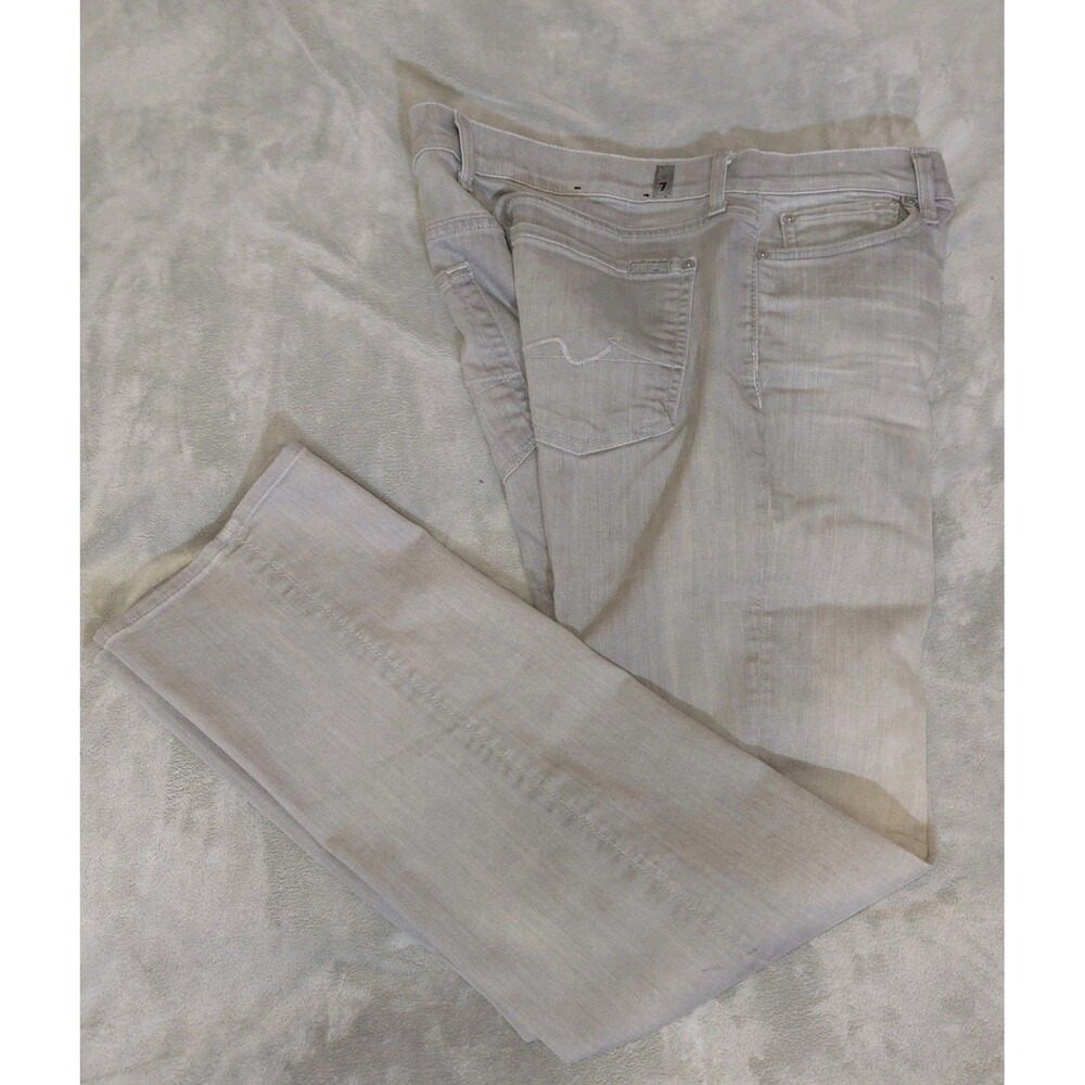 7 For All Mankind Standard Fit Straight Jeans Mens 33 Gray Whiskering Stretch